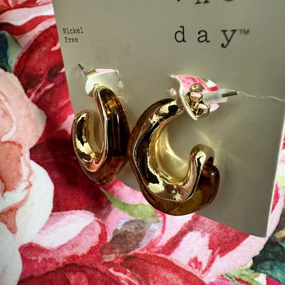 Brown and Gold Statement Earrings (NWT) - Picture 4 of 5
